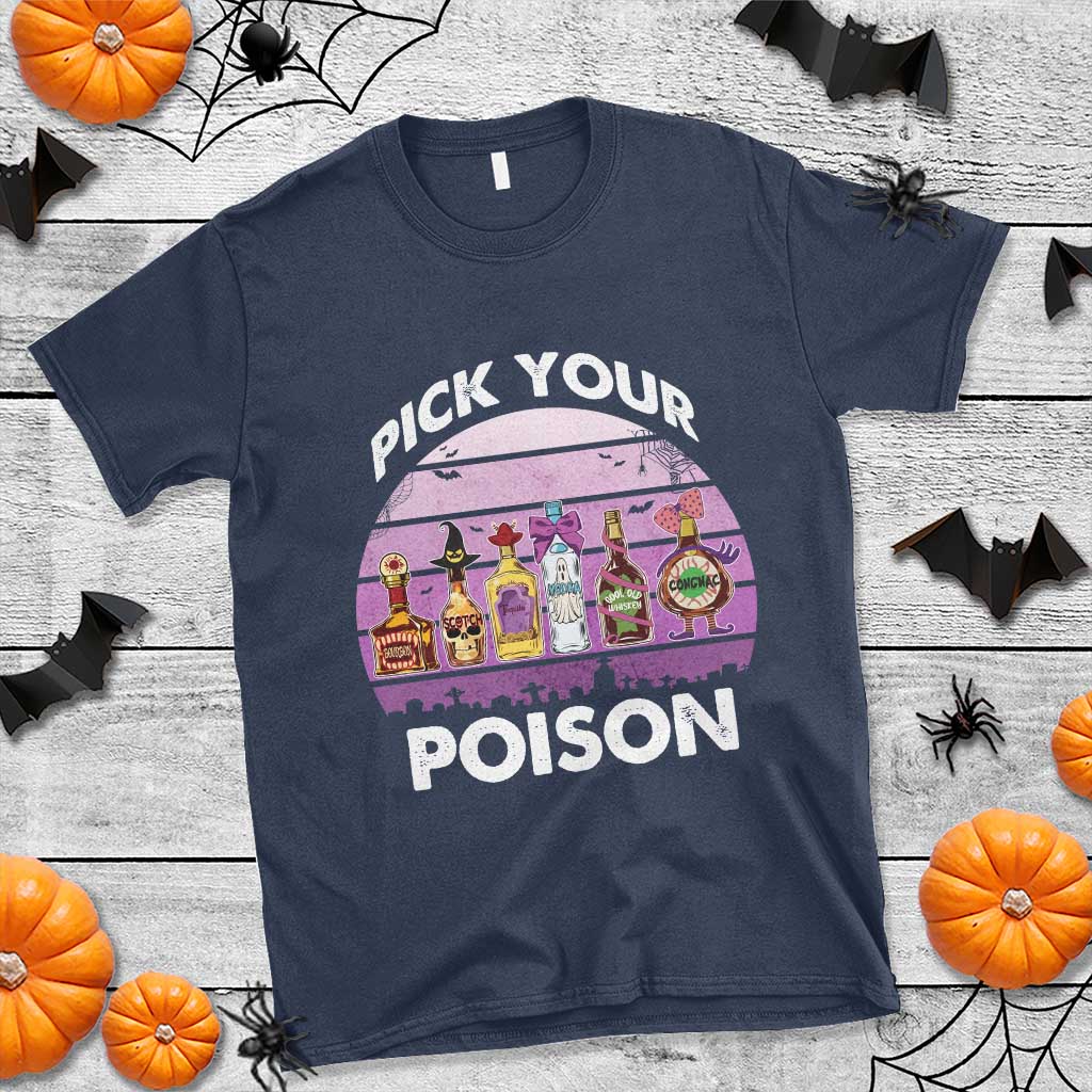 Funny Halloween T Shirt Pick Your Poison Wine Bottles Witch - Wonder Print Shop