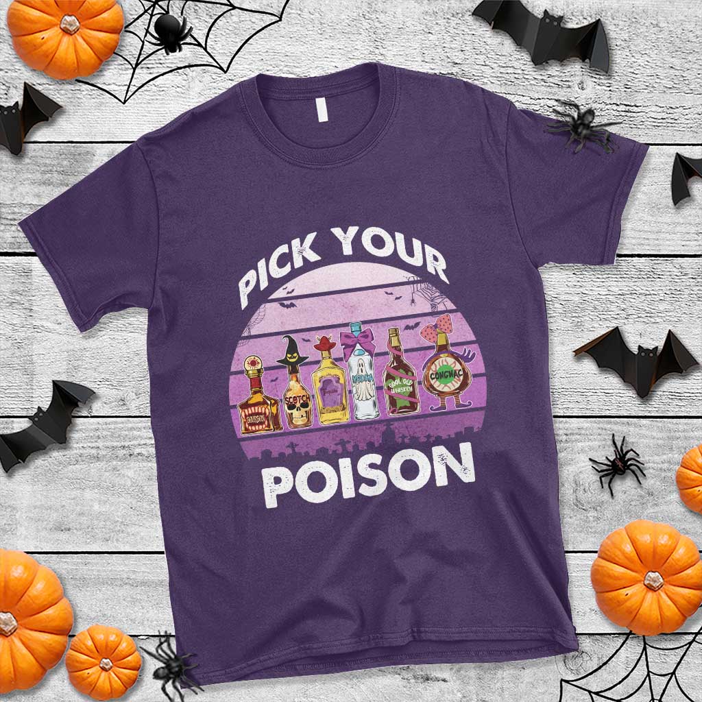 Funny Halloween T Shirt Pick Your Poison Wine Bottles Witch - Wonder Print Shop
