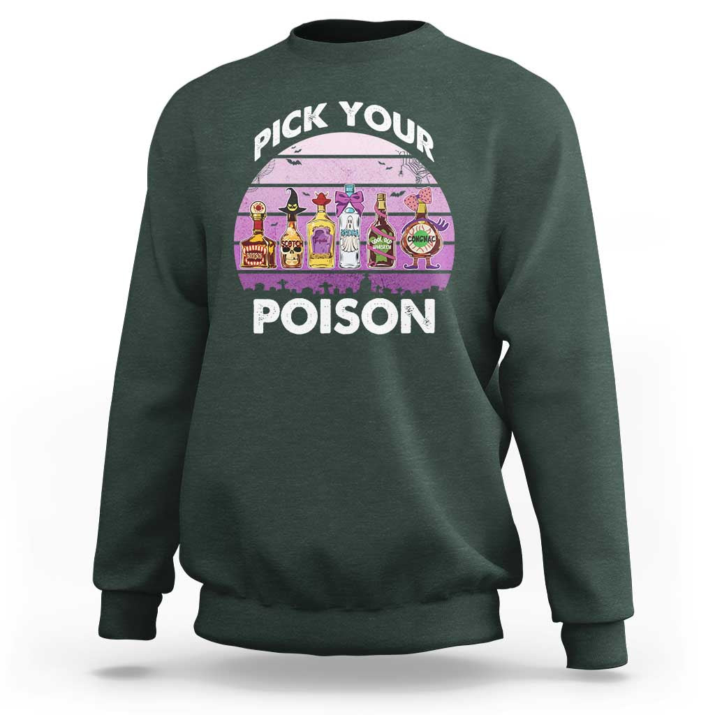 Funny Halloween Sweatshirt Pick Your Poison Wine Bottles Witch - Wonder Print Shop