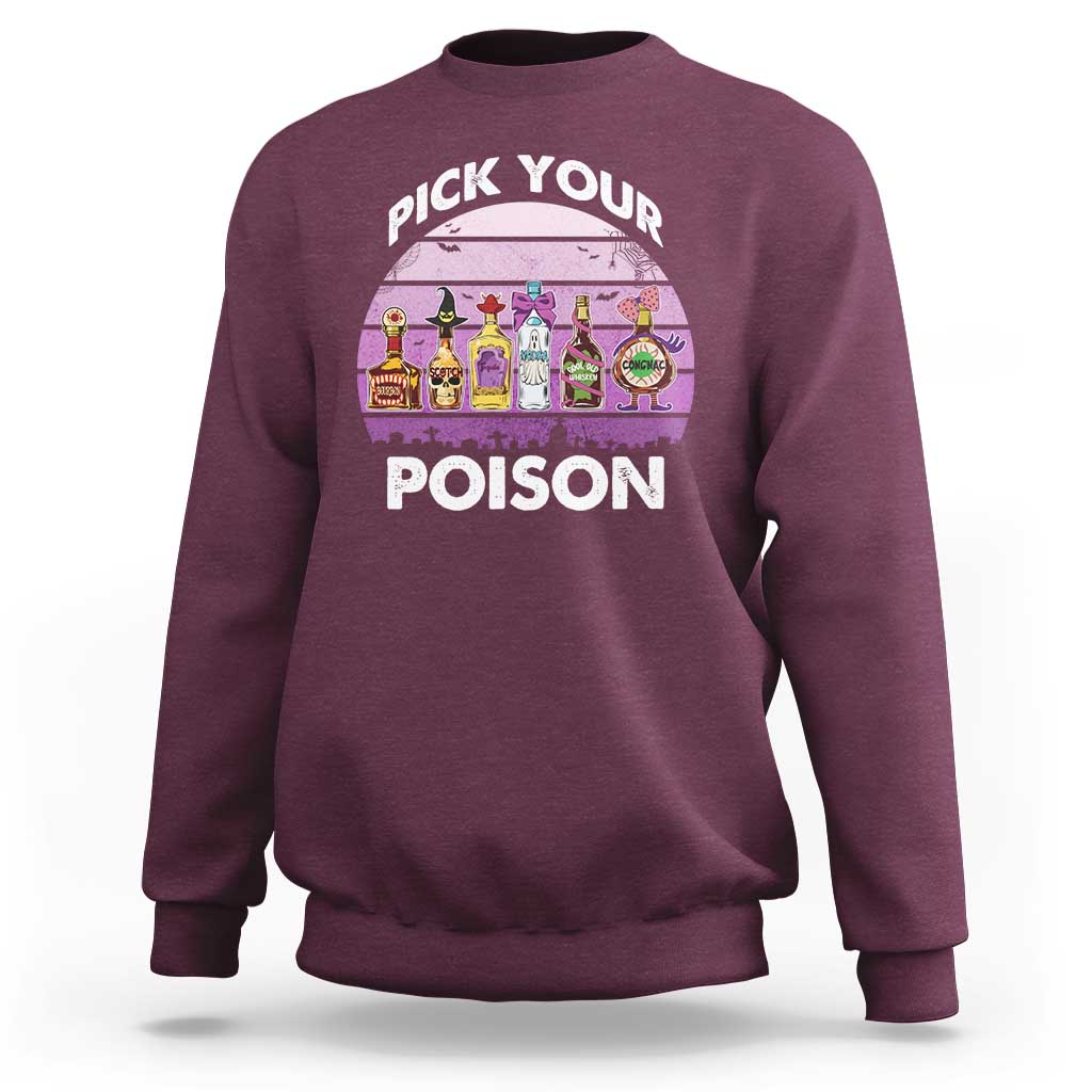 Funny Halloween Sweatshirt Pick Your Poison Wine Bottles Witch - Wonder Print Shop