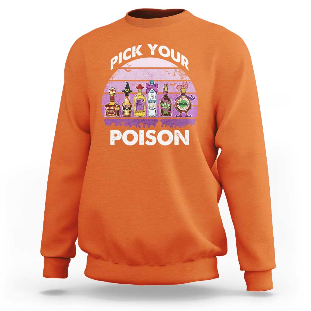 Funny Halloween Sweatshirt Pick Your Poison Wine Bottles Witch - Wonder Print Shop