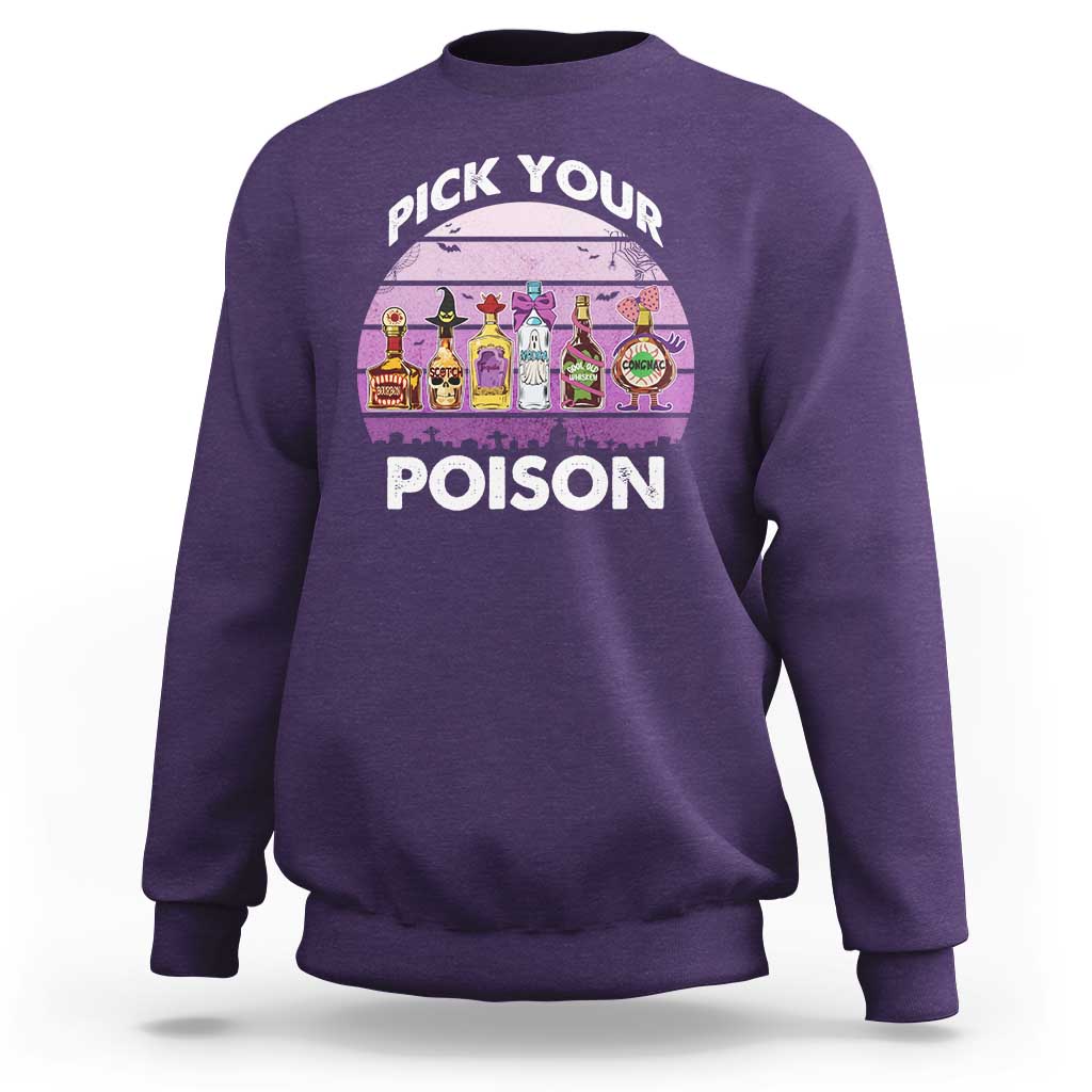 Funny Halloween Sweatshirt Pick Your Poison Wine Bottles Witch - Wonder Print Shop