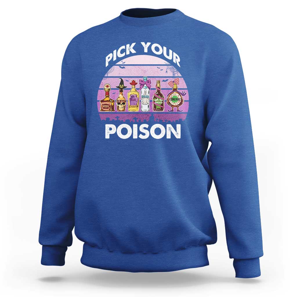 Funny Halloween Sweatshirt Pick Your Poison Wine Bottles Witch - Wonder Print Shop