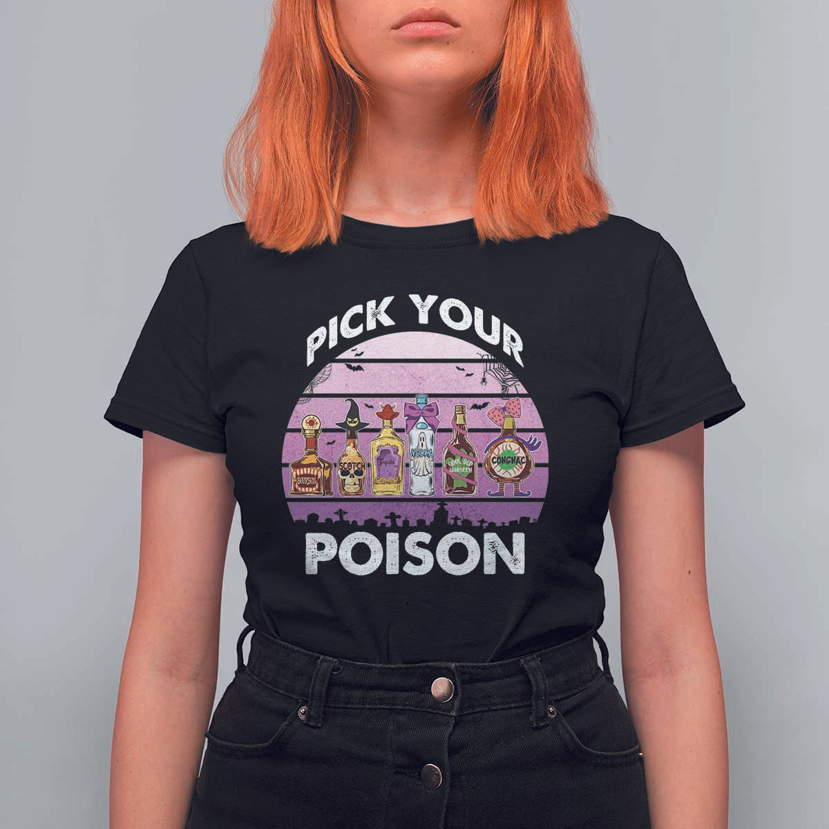 Funny Halloween T Shirt For Women Pick Your Poison Wine Bottles Witch - Wonder Print Shop
