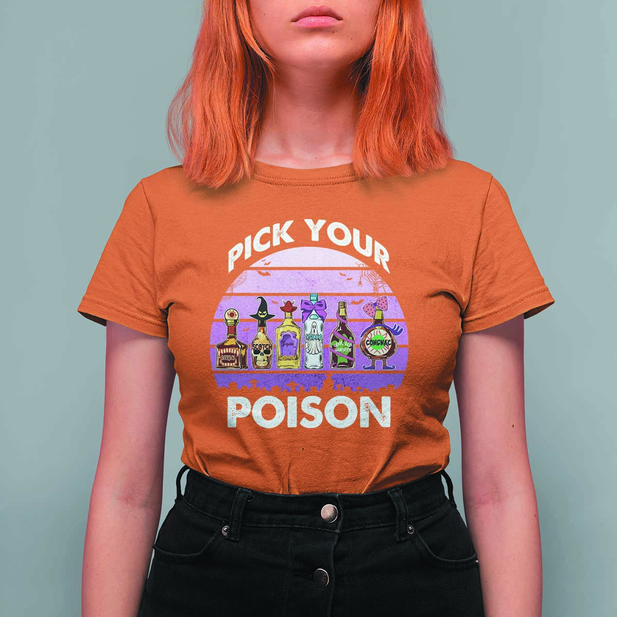 Funny Halloween T Shirt For Women Pick Your Poison Wine Bottles Witch - Wonder Print Shop