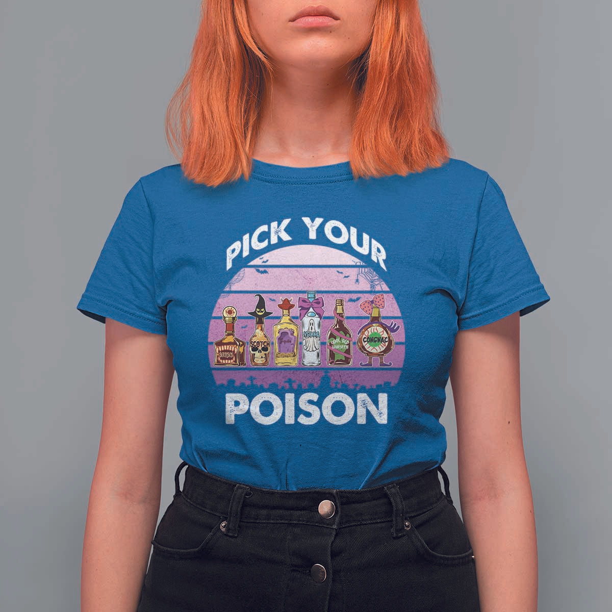 Funny Halloween T Shirt For Women Pick Your Poison Wine Bottles Witch - Wonder Print Shop