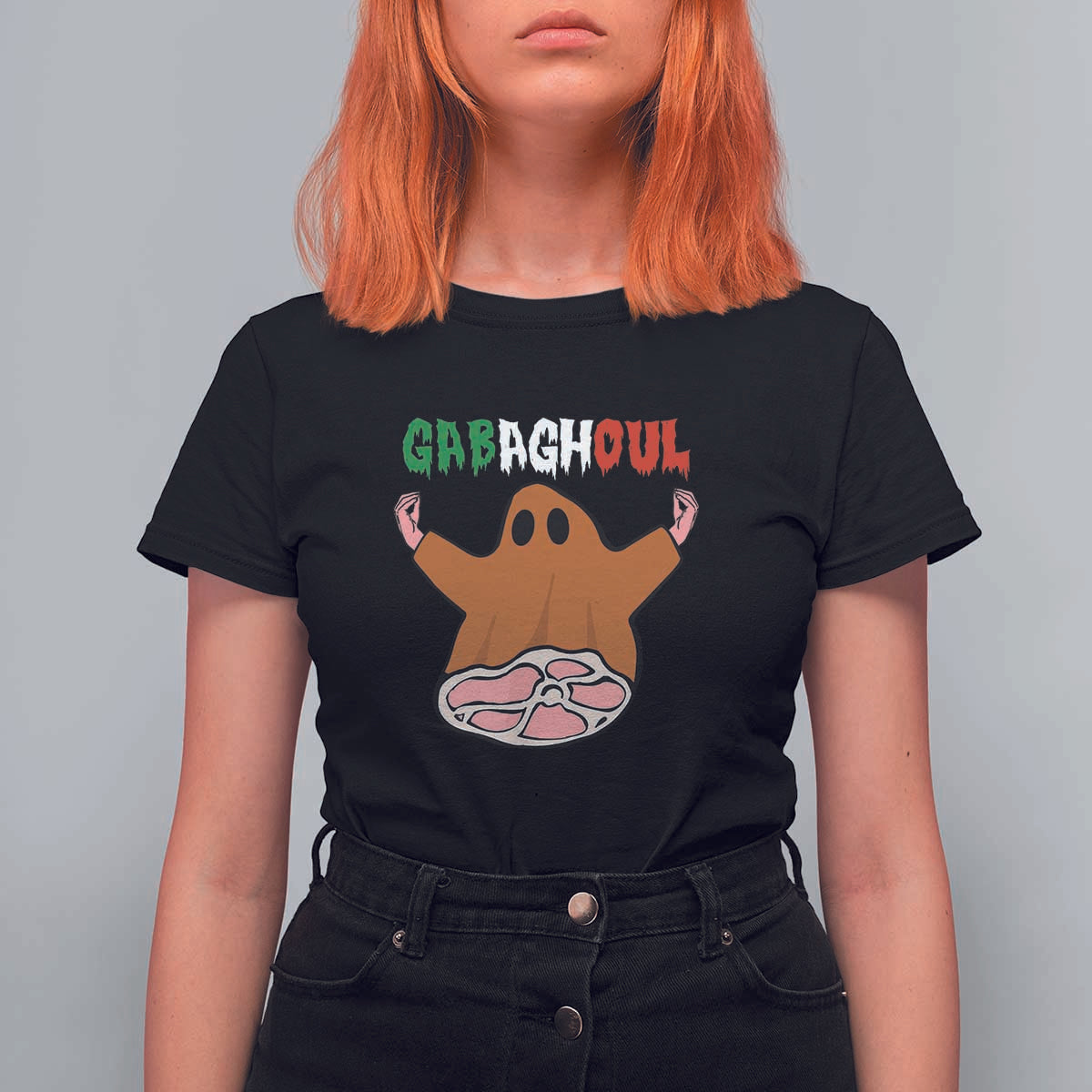 Funny Halloween T Shirt For Women Gabaghoul Ghost Italian Flag Ham - Wonder Print Shop