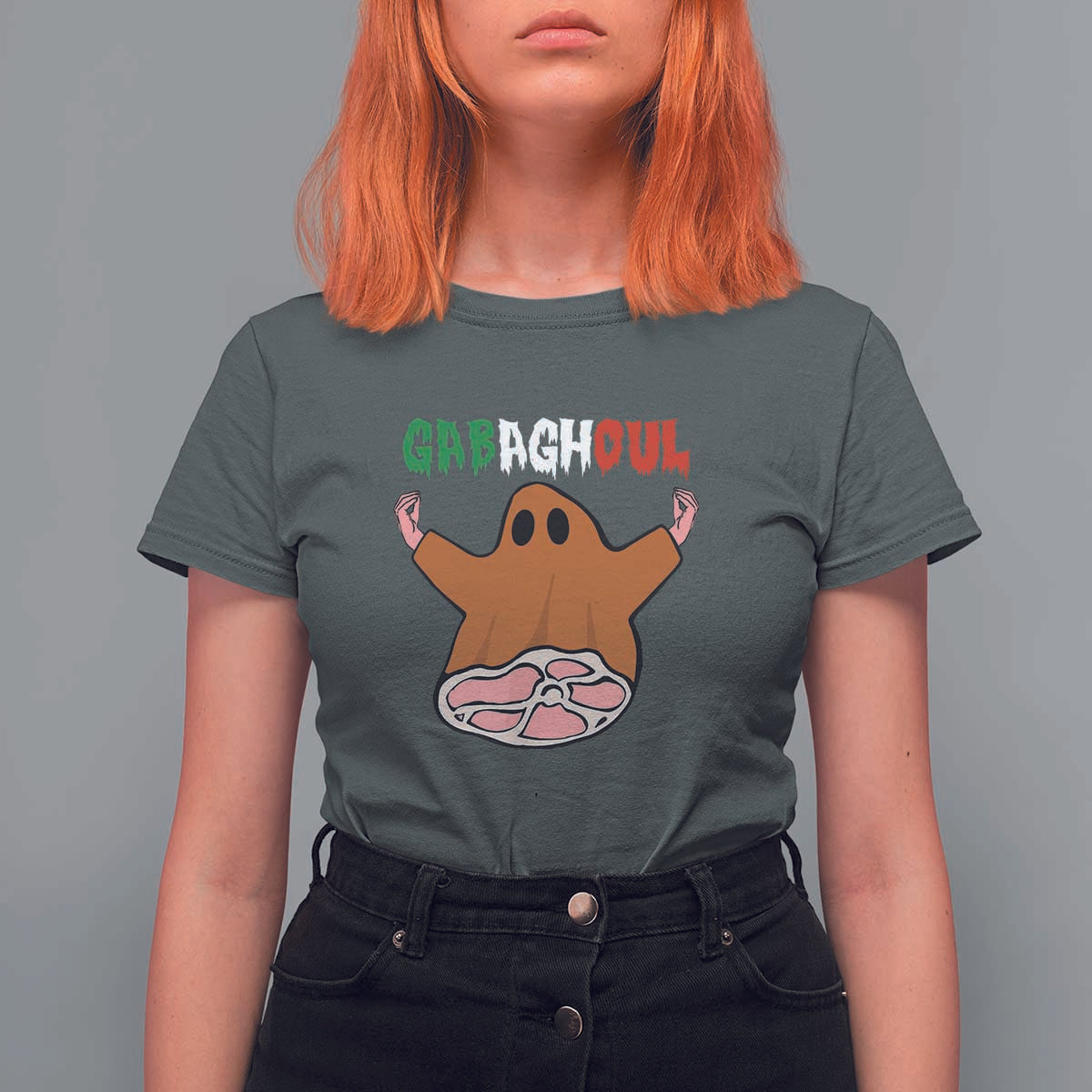 Funny Halloween T Shirt For Women Gabaghoul Ghost Italian Flag Ham - Wonder Print Shop