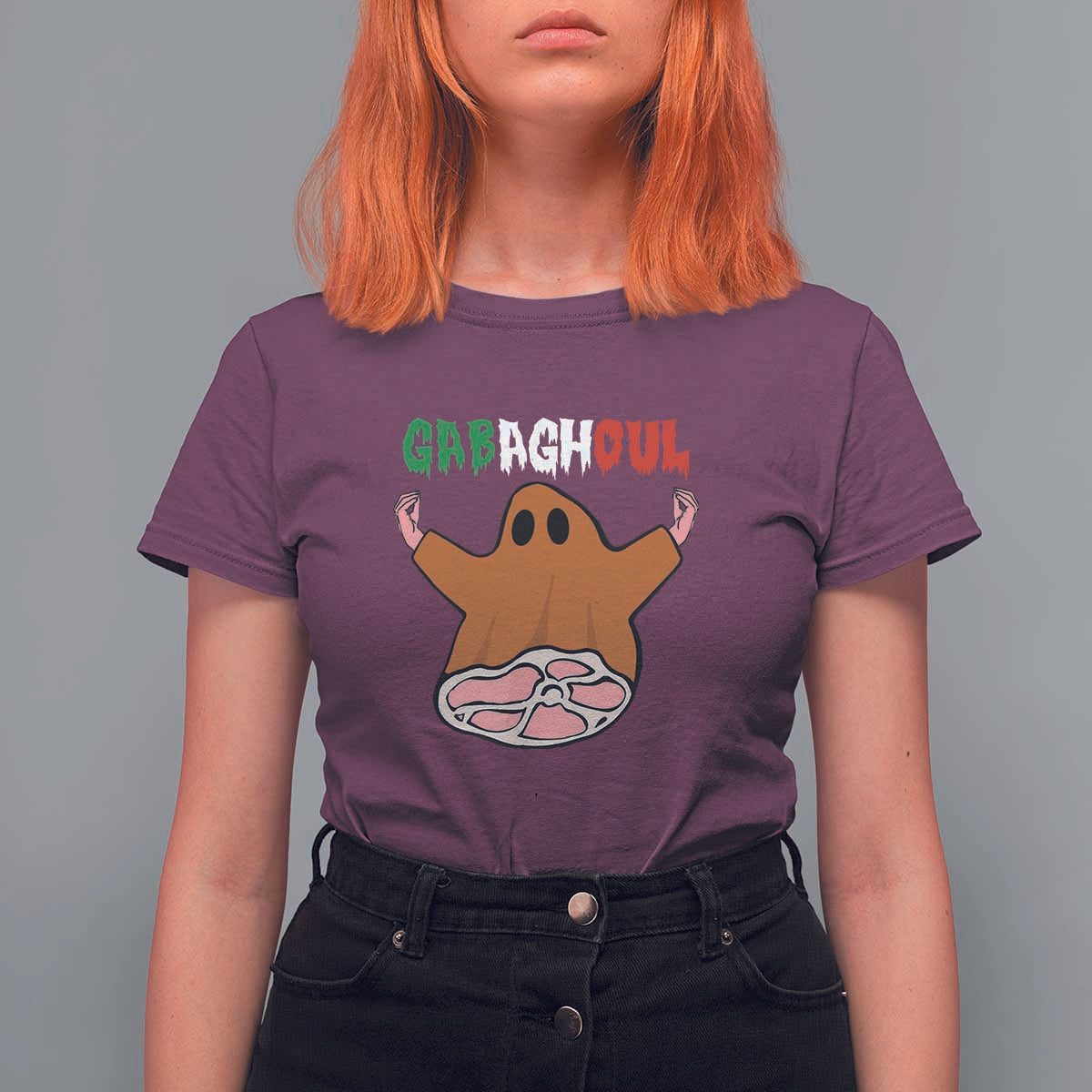 Funny Halloween T Shirt For Women Gabaghoul Ghost Italian Flag Ham - Wonder Print Shop