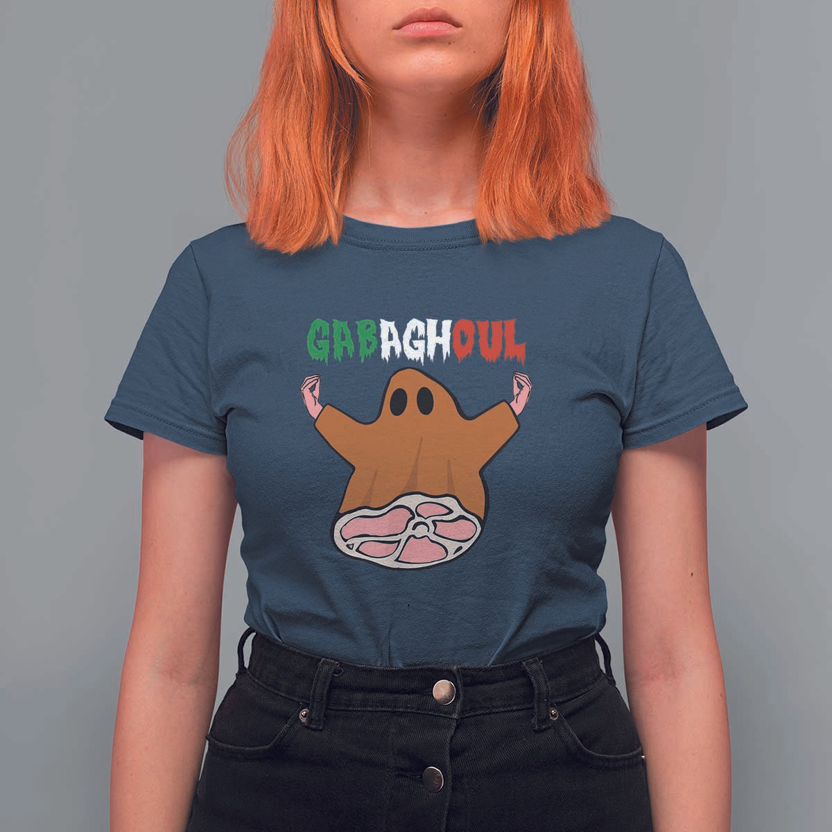 Funny Halloween T Shirt For Women Gabaghoul Ghost Italian Flag Ham - Wonder Print Shop