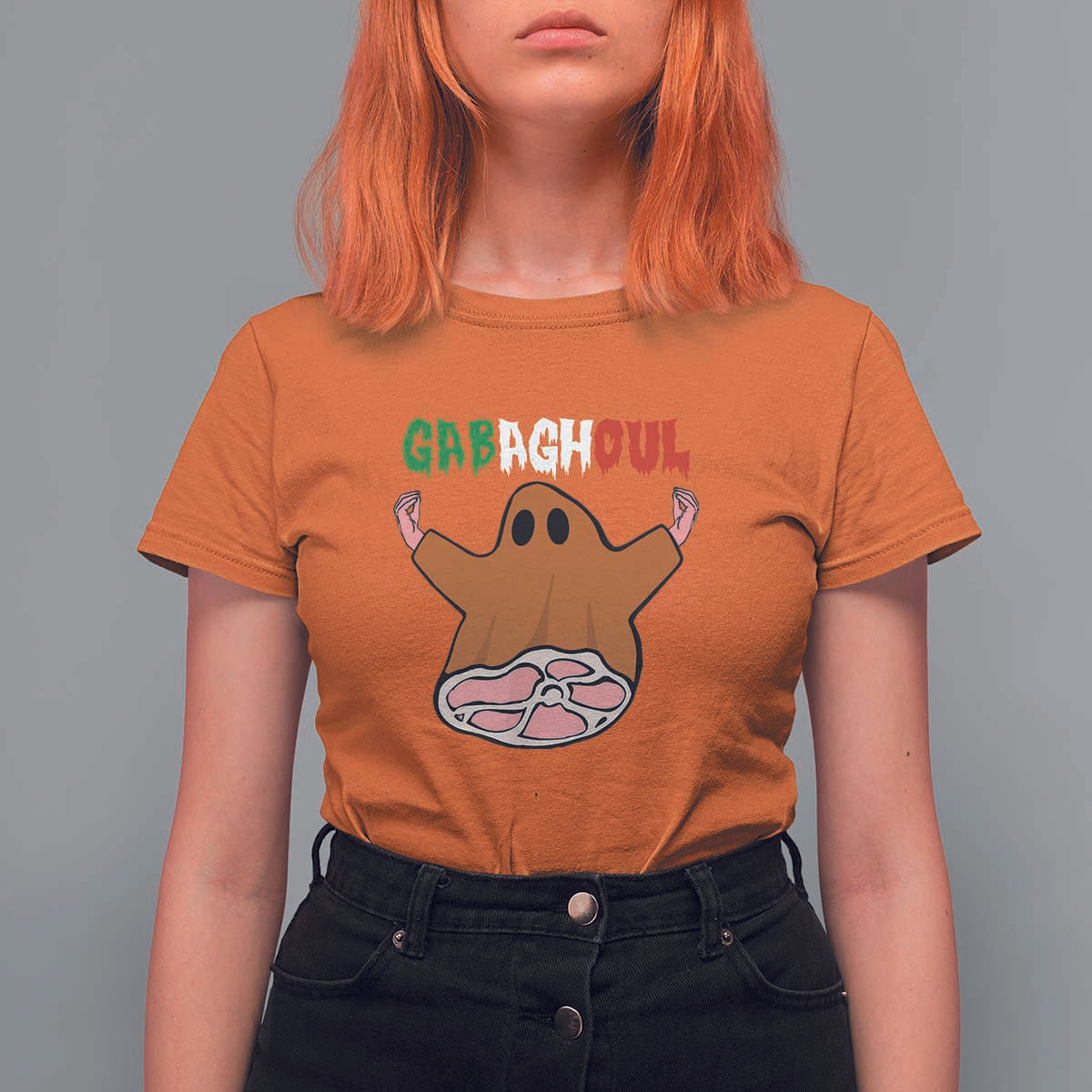 Funny Halloween T Shirt For Women Gabaghoul Ghost Italian Flag Ham - Wonder Print Shop