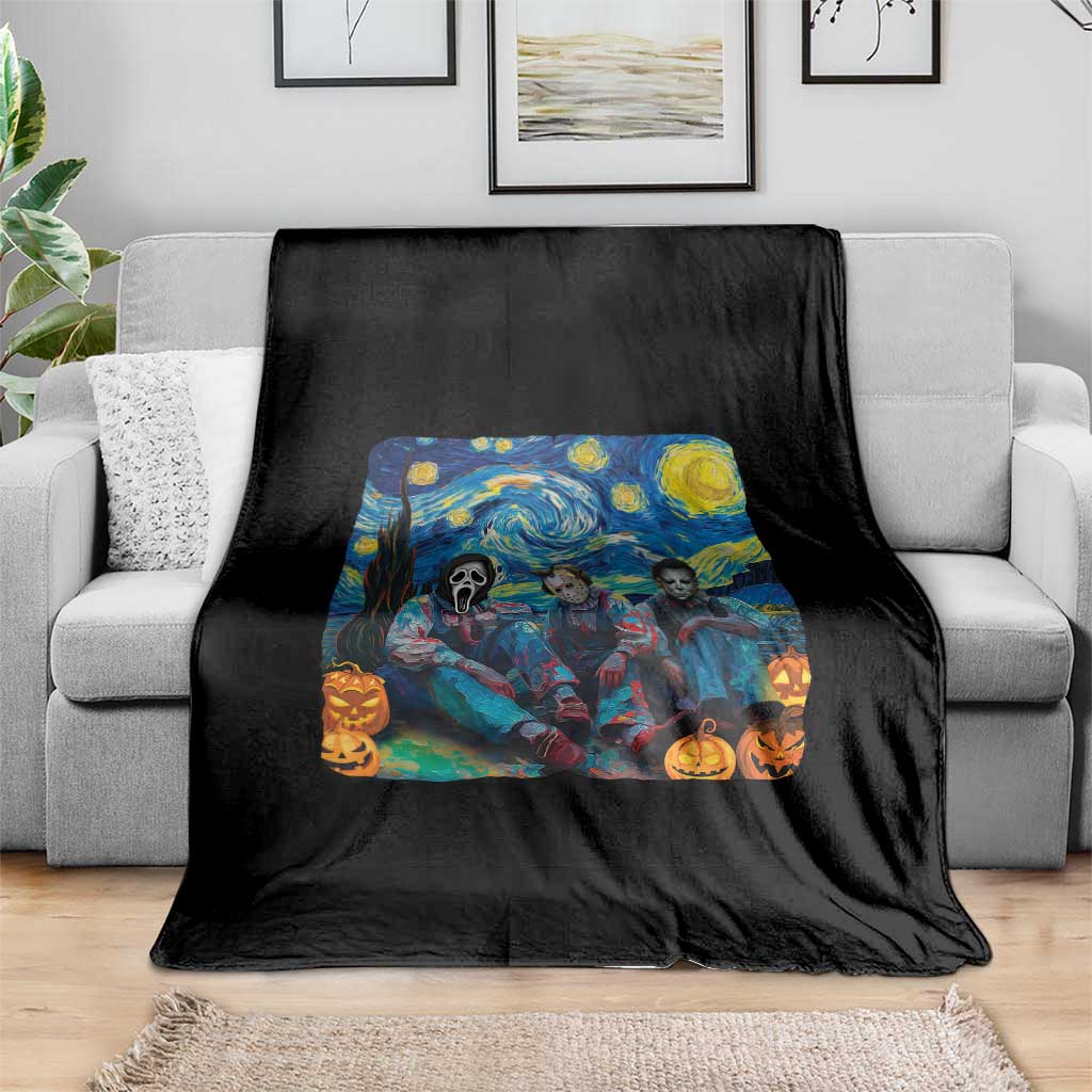 Halloween Throw Blanket Scary Murderers Starry Night Pumpkin Vincent Van Gogh - Wonder Print Shop