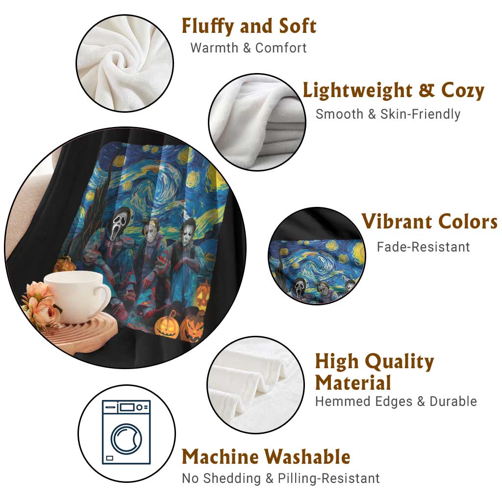 Halloween Throw Blanket Scary Murderers Starry Night Pumpkin Vincent Van Gogh - Wonder Print Shop