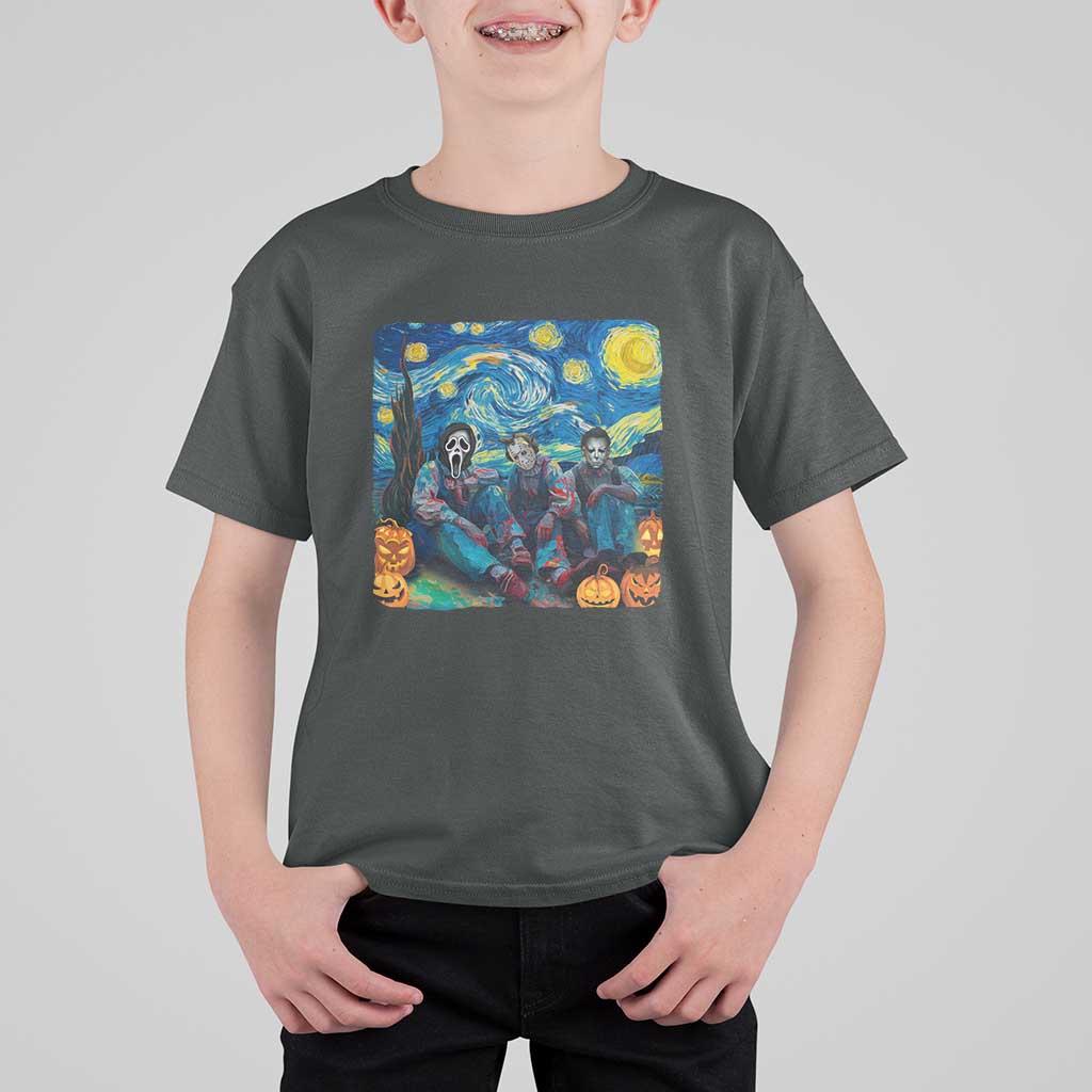 Halloween T Shirt For Kid Scary Murderers Starry Night Pumpkin Vincent Van Gogh - Wonder Print Shop