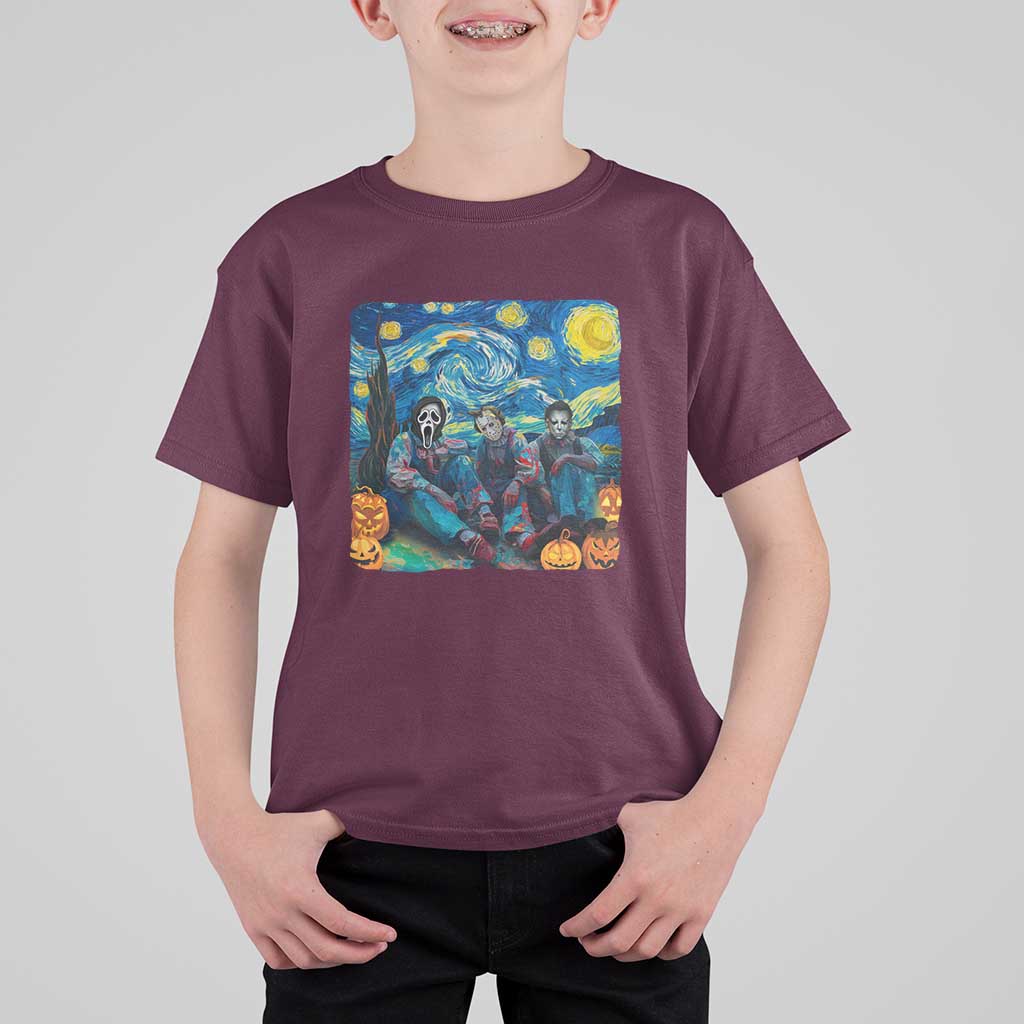 Halloween T Shirt For Kid Scary Murderers Starry Night Pumpkin Vincent Van Gogh - Wonder Print Shop
