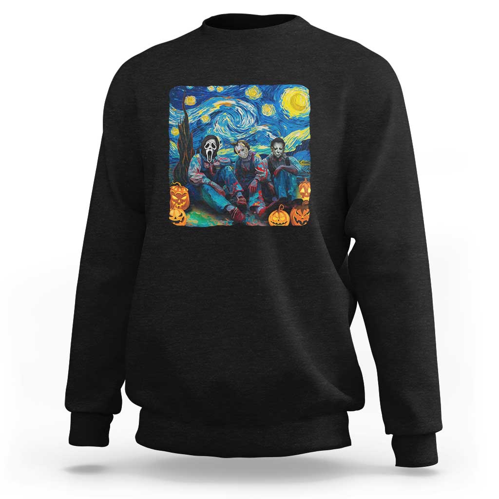 Halloween Sweatshirt Scary Murderers Starry Night Pumpkin Vincent Van Gogh - Wonder Print Shop