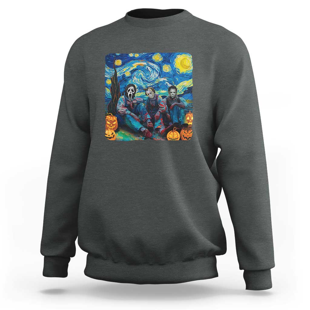 Halloween Sweatshirt Scary Murderers Starry Night Pumpkin Vincent Van Gogh - Wonder Print Shop