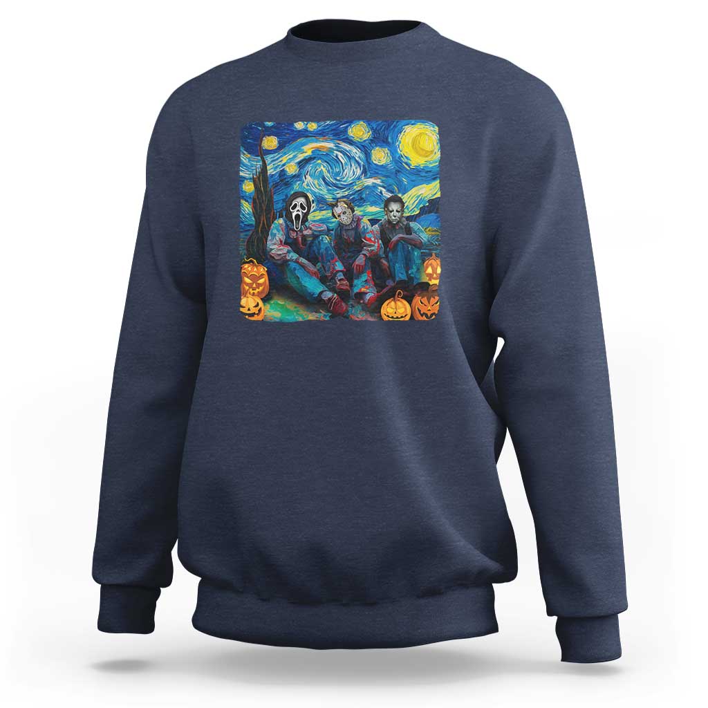 Halloween Sweatshirt Scary Murderers Starry Night Pumpkin Vincent Van Gogh - Wonder Print Shop