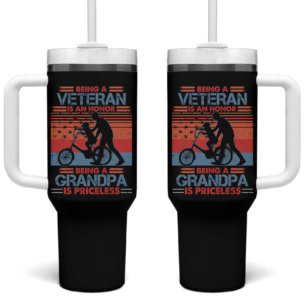 Veteran Grandpa Tumbler With Handle Being A Veteran Is An Honor Being A Grandpa Is Priceless