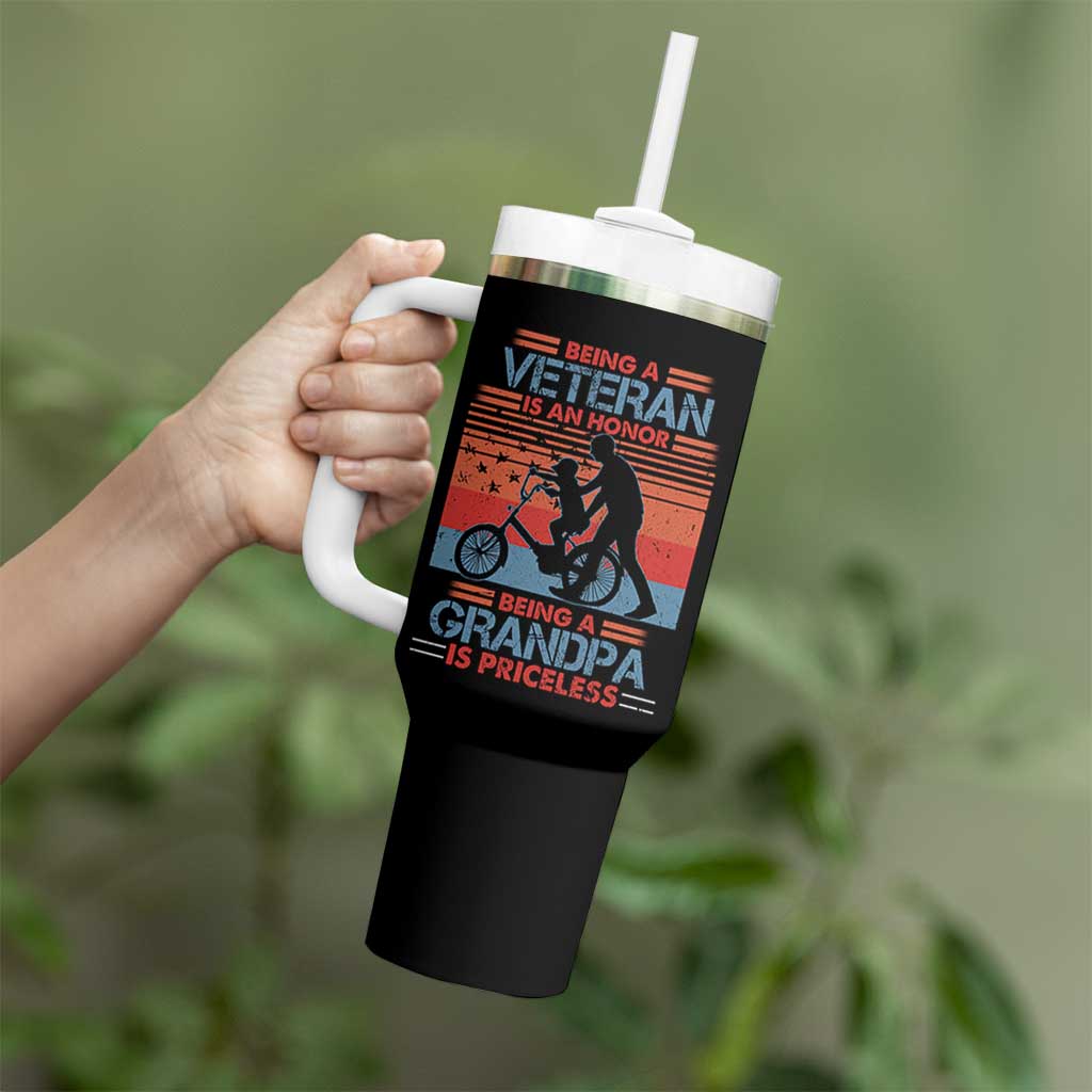 Veteran Grandpa Tumbler With Handle Being A Veteran Is An Honor Being A Grandpa Is Priceless