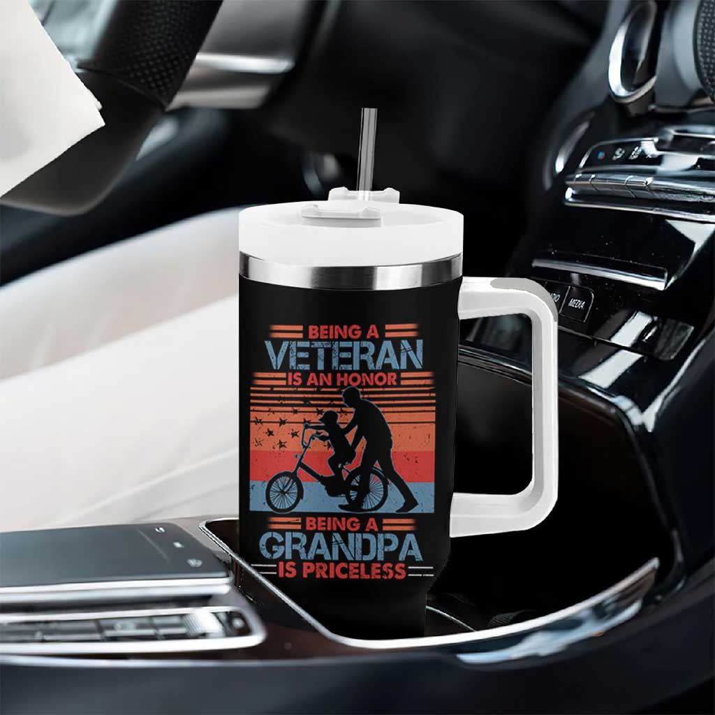 Veteran Grandpa Tumbler With Handle Being A Veteran Is An Honor Being A Grandpa Is Priceless