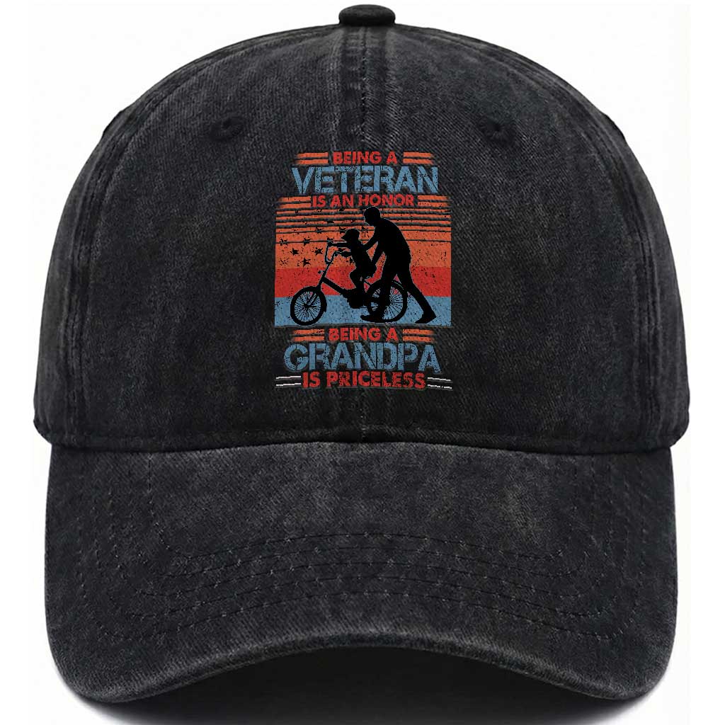 Veteran Grandpa Washed Cotton Baseball Cap Being A Veteran Is An Honor Being A Grandpa Is Priceless