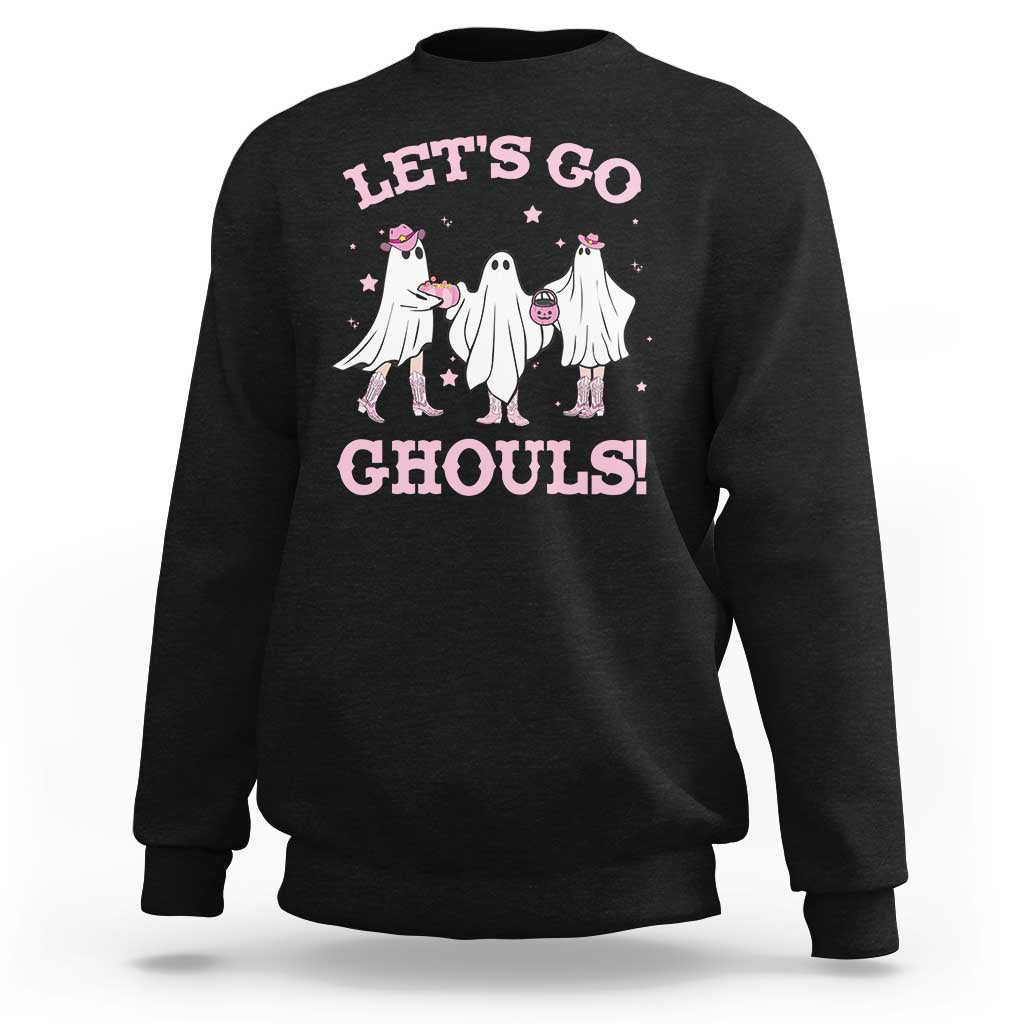 Funny Halloween Sweatshirt Let's Go Ghouls Cowgirl Western Ghost - Wonder Print Shop
