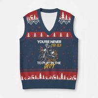 Dirt Bike V-Neck Knit Sweater Vest You're Never Too Old To Play In The Dirt Skeleton - Wonder Print Shop