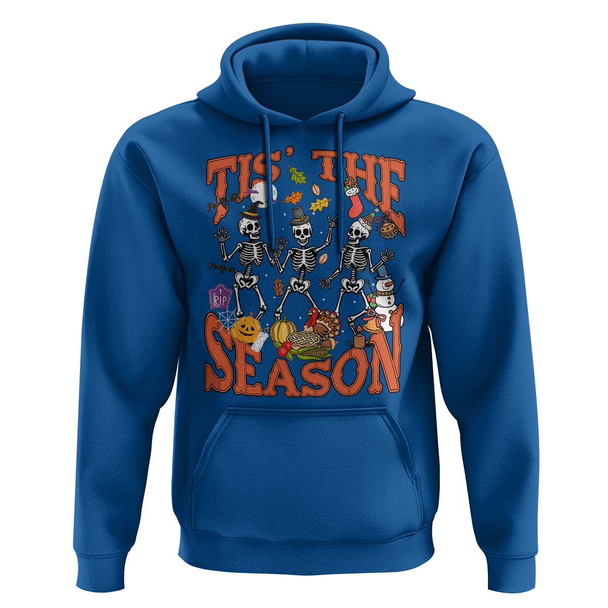 Funny HalloThankMas Hoodie Tis The Season Halloween Thanksgiving Christmas Skeleton