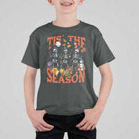 Funny HalloThankMas T Shirt For Kid Tis The Season Halloween Thanksgiving Christmas Skeleton - Wonder Print Shop