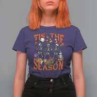 Funny HalloThankMas T Shirt For Women Tis The Season Halloween Thanksgiving Christmas Skeleton - Wonder Print Shop