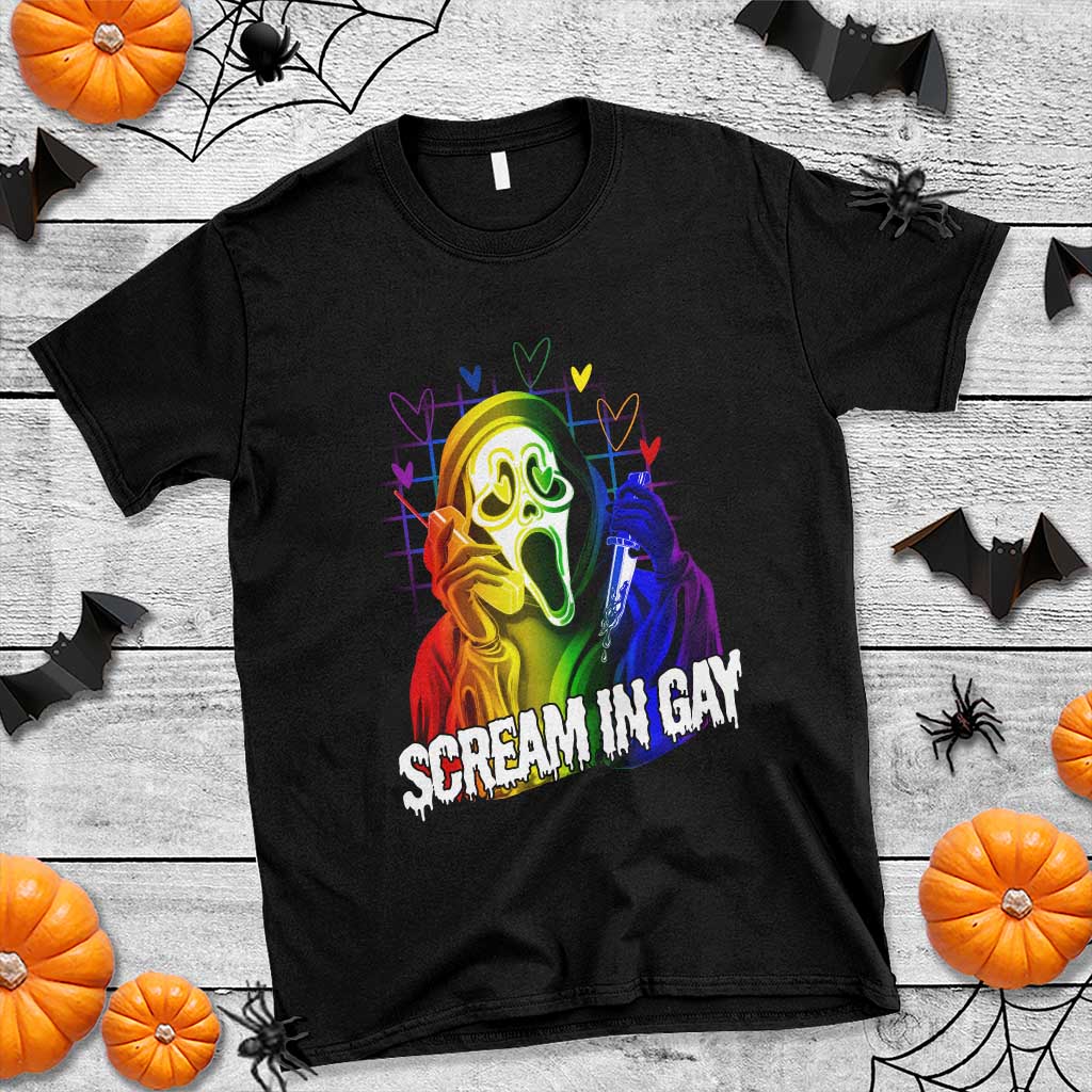 Halloween LGBT T Shirt Scream In Gay Ghost Murderer Rainbow - Wonder Print Shop
