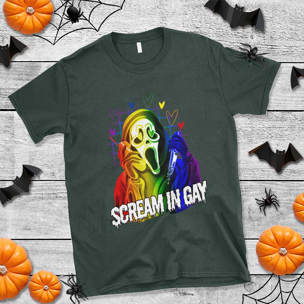 Halloween LGBT T Shirt Scream In Gay Ghost Murderer Rainbow - Wonder Print Shop
