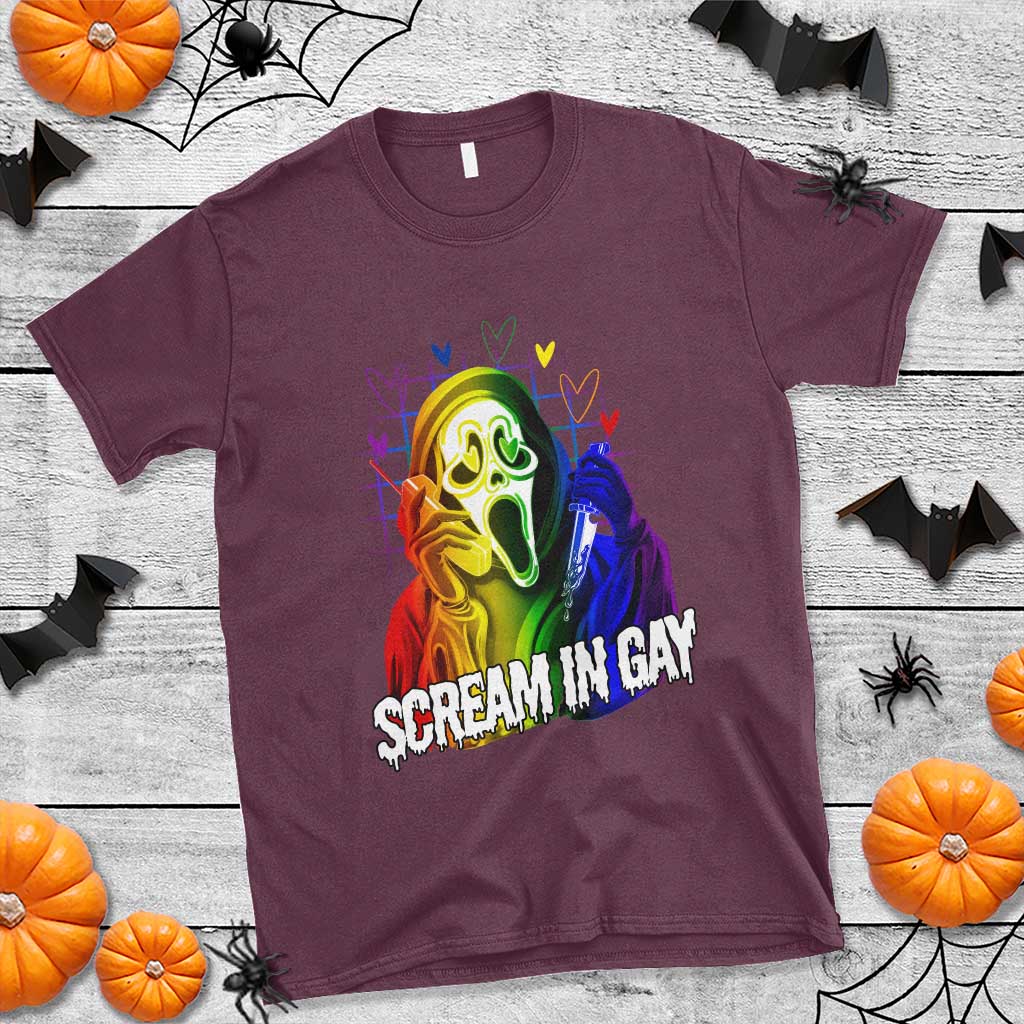 Halloween LGBT T Shirt Scream In Gay Ghost Murderer Rainbow - Wonder Print Shop