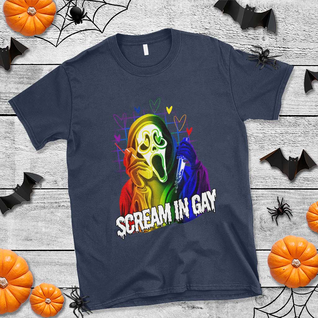 Halloween LGBT T Shirt Scream In Gay Ghost Murderer Rainbow - Wonder Print Shop