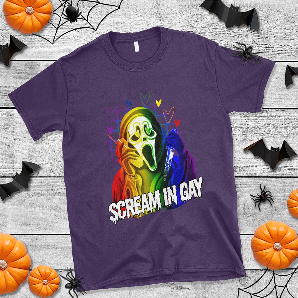 Halloween LGBT T Shirt Scream In Gay Ghost Murderer Rainbow - Wonder Print Shop