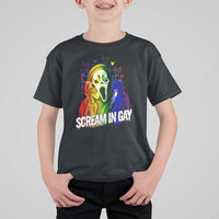 Halloween LGBT T Shirt For Kid Scream In Gay Ghost Murderer Rainbow - Wonder Print Shop