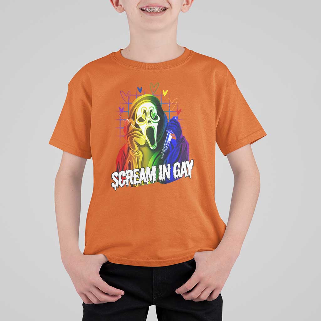 Halloween LGBT T Shirt For Kid Scream In Gay Ghost Murderer Rainbow - Wonder Print Shop