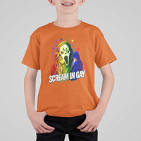 Halloween LGBT T Shirt For Kid Scream In Gay Ghost Murderer Rainbow - Wonder Print Shop