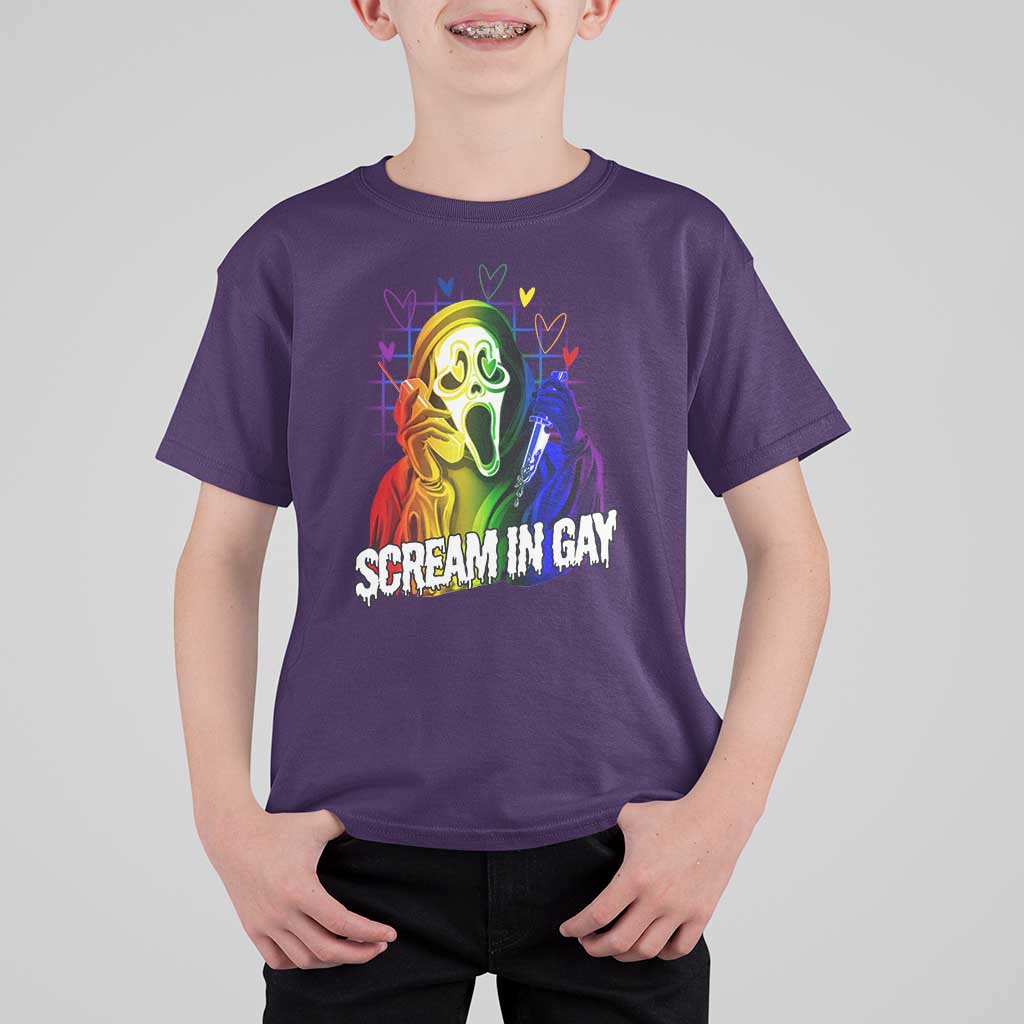 Halloween LGBT T Shirt For Kid Scream In Gay Ghost Murderer Rainbow - Wonder Print Shop