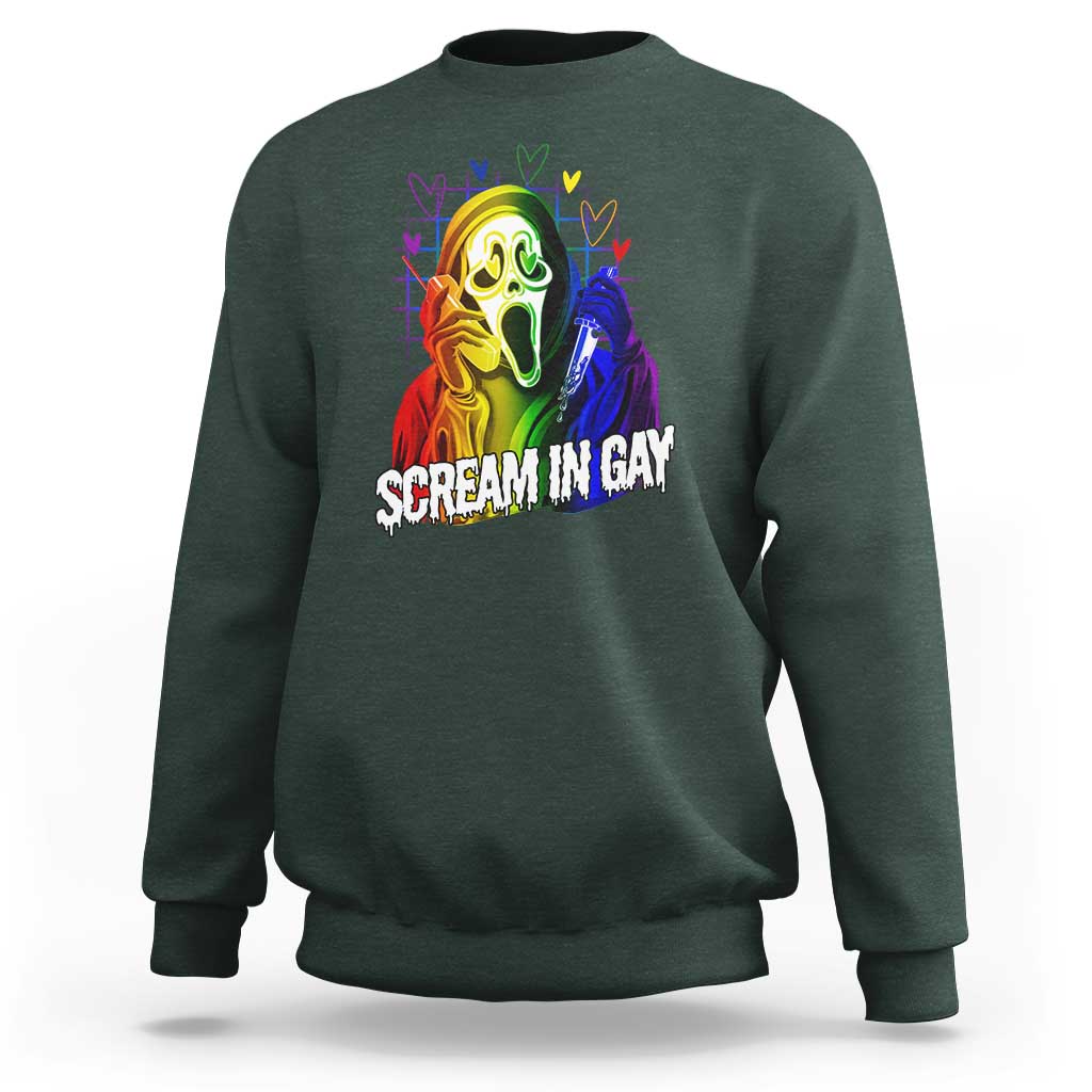 Halloween LGBT Sweatshirt Scream In Gay Ghost Murderer Rainbow - Wonder Print Shop