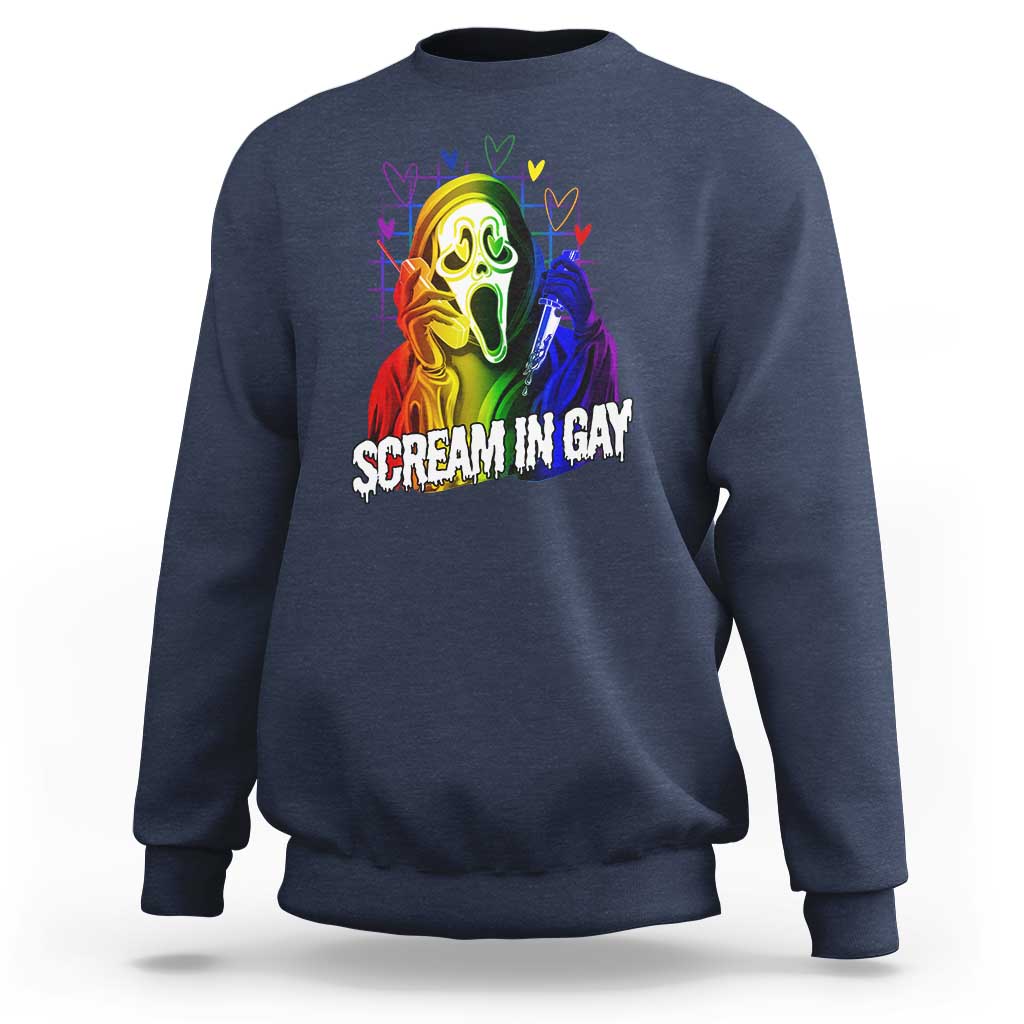 Halloween LGBT Sweatshirt Scream In Gay Ghost Murderer Rainbow - Wonder Print Shop