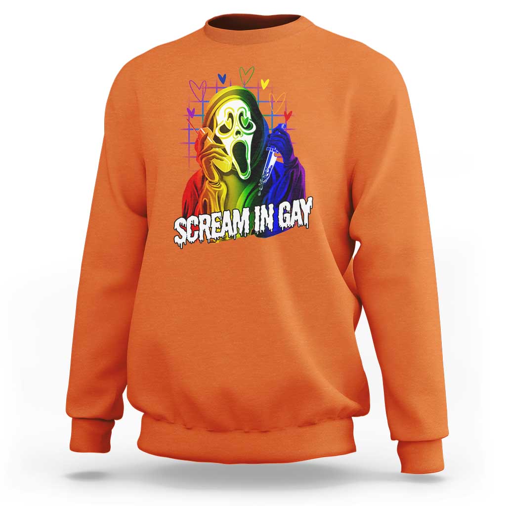 Halloween LGBT Sweatshirt Scream In Gay Ghost Murderer Rainbow - Wonder Print Shop