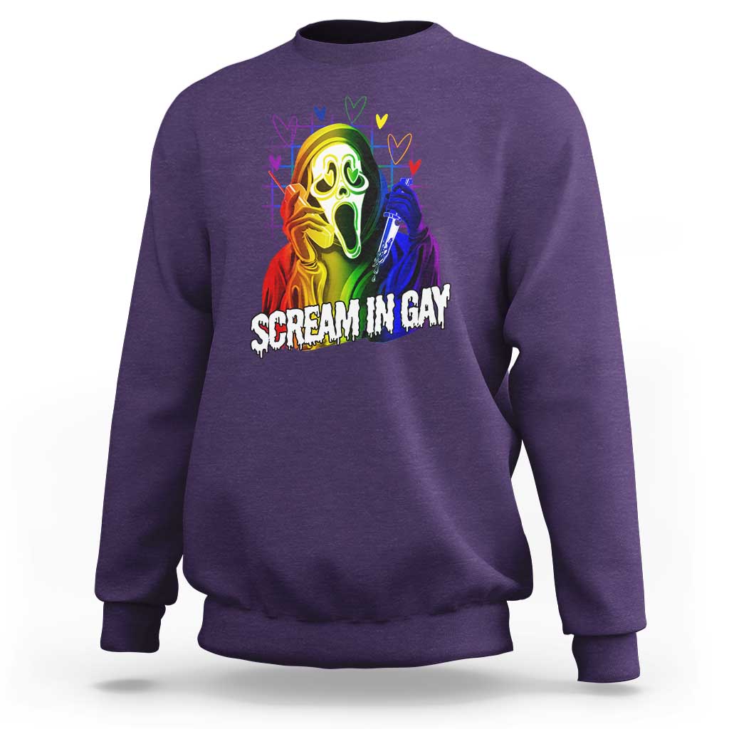 Halloween LGBT Sweatshirt Scream In Gay Ghost Murderer Rainbow - Wonder Print Shop
