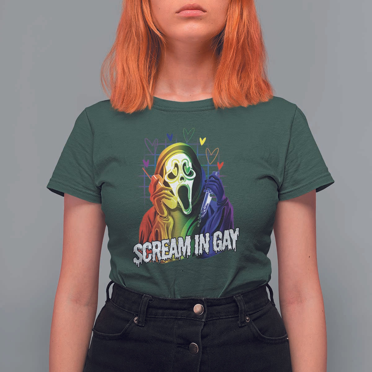 Halloween LGBT T Shirt For Women Scream In Gay Ghost Murderer Rainbow - Wonder Print Shop
