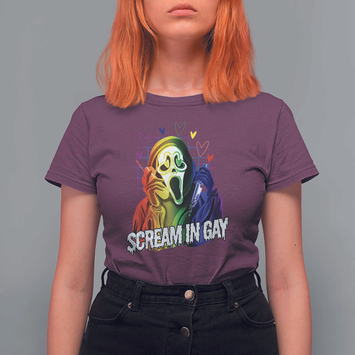 Halloween LGBT T Shirt For Women Scream In Gay Ghost Murderer Rainbow - Wonder Print Shop