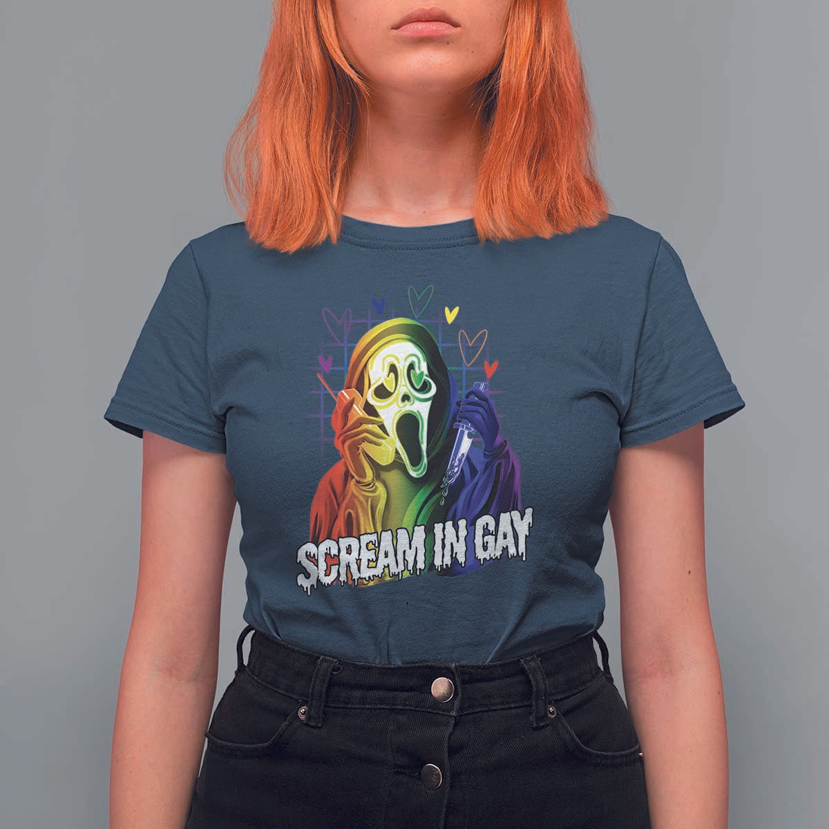 Halloween LGBT T Shirt For Women Scream In Gay Ghost Murderer Rainbow - Wonder Print Shop