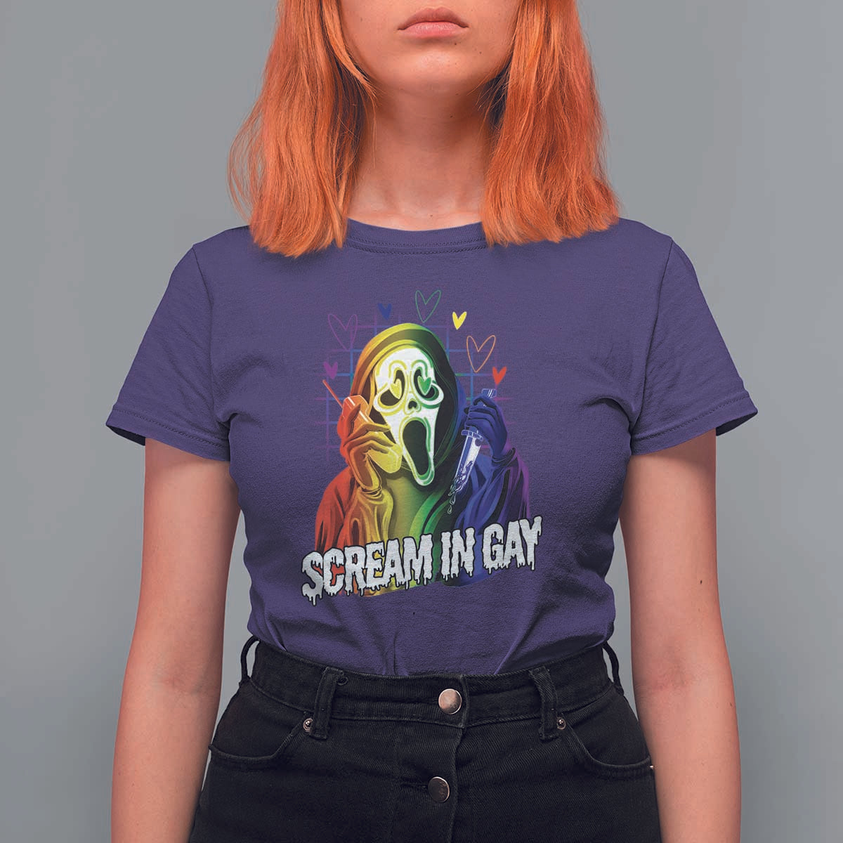 Halloween LGBT T Shirt For Women Scream In Gay Ghost Murderer Rainbow - Wonder Print Shop