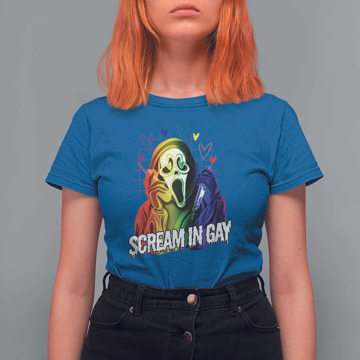 Halloween LGBT T Shirt For Women Scream In Gay Ghost Murderer Rainbow - Wonder Print Shop