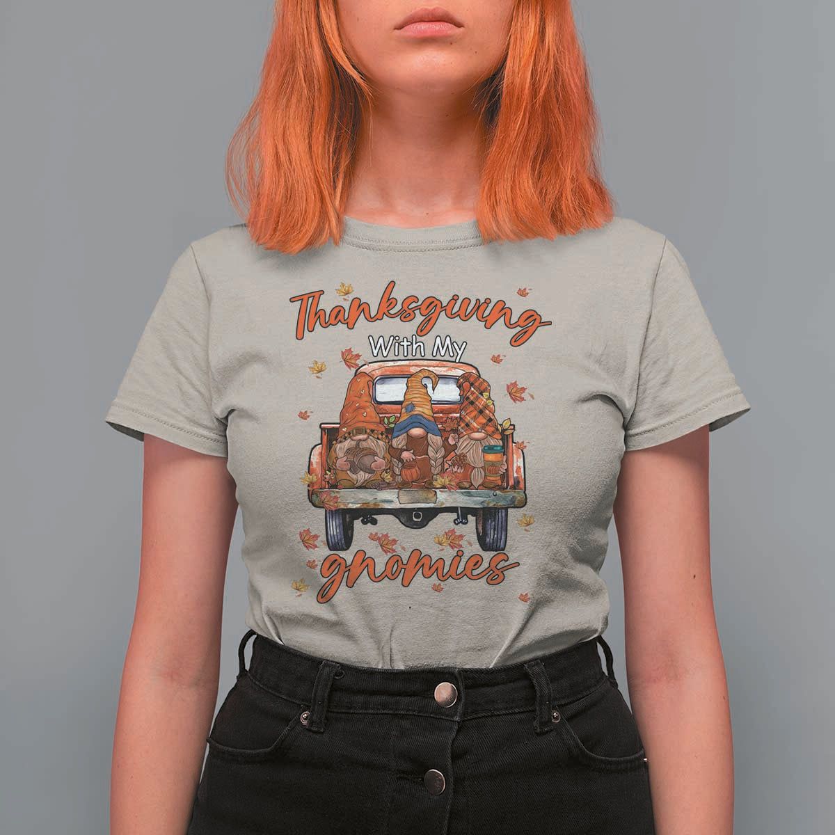 Thanksgiving Day T Shirt For Women Thanksgiving With My Gnomies Car Fall Season - Wonder Print Shop